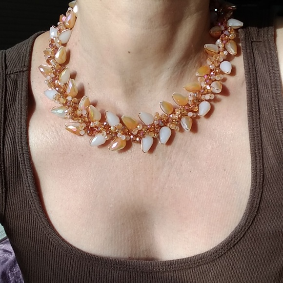 Artisan Hand Crochetted/ Beaded Collar NECKLACE - Picture 2 of 5